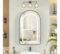 Keepreaper Sl rched Bathroom Mirror Cabinet With Led Lights And 2 Glass Shelves 42X68 Cm Black Bathroom Cabinet