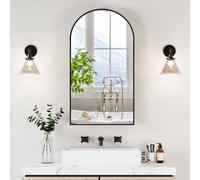 KEEPREAPER Sl athroom Cabinet with Large Arch Mirror 50x90 cm in Black KEEPREAPER Black 50x90 cm