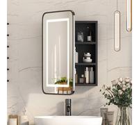 KEEPREAPER Sleek Bathroom Mirror Cabinet With 3 Colour LED Lights 50x76 / 40x60 in Black | Size: W400mm X H600mm KEEPREAPER Black W400mm X H600mm