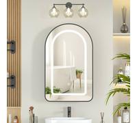 KEEPREAPER Sleek Bathroom Mirror Cabinet with LED Lights & Glass Shelves in Black KEEPREAPER Black