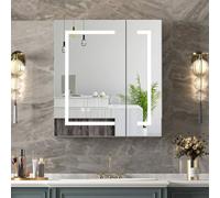 KEEPREAPER Sl athroom Mirror Cabinet with Lights & Defogger 600 x 650mm in White KEEPREAPER White