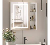 KEEPREAPER Sl athroom Mirror Cabinet with Shaver Socket & Lights in White KEEPREAPER White