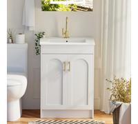 Keepreaper Sleek Bathroom Vanity Unit With Ceramic Sink 600mm White Floor Standing Soft Close Doors