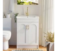 KEEPREAPER Sleek Bathroom Vanity Unit With Ceramic Wash Basin White 2-door KEEPREAPER White