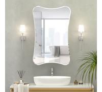 Keepreaper Sleek Beveled Edge Bathroom Mirror Cabinet White Frameless Wall Mounted Unique Design With 2 Shelves Bathroom Cabinet