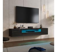 Keepreaper Sl lack Floating Tv Stand With Led Light For 55 To 80 Inch Tvs And Storage Cabinet Tv Unit