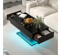 Keepreaper Sl lack Led Coffee Table With 2 Storage Drawers For Modern Living Room