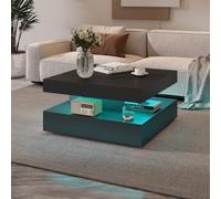 Keepreaper Sleek Black Led Coffee Table With 2 Storage Drawers Modern Square Design For Living Room