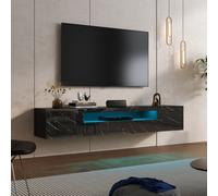 Keepreaper Sleek Black Marble Finish Floating Tv Stand With Led Light For 55-80 Inch Tvs And Storage Cabinet Tv Unit
