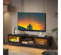 Keepreaper Sleek Black Tv Stand For 32-70 Inch Tvs With 2 Acrylic Doors And 58-Inch Media Console For Living Room Or Bedroom
