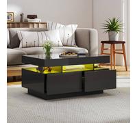 KEEPREAPER Sleek Coffee Table with 4 Drawers Storage & LED Lights for Home in Black KEEPREAPER Black