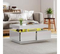 KEEPREAPER Sleek Coffee Table with 4 Drawers Storage & LED Lights for Home in White KEEPREAPER White