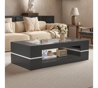 Keepreaper Sl offee Table With Glass Top And Storage Large Rectangular 2-Tier Design Black