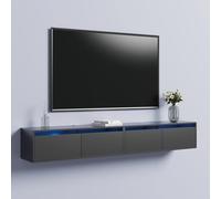 Keepreaper Sl loating Tv Stand For 55-85 Inch Tvs With Led Lights And Flip-Down Cabinets, Set Of 2, White