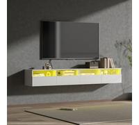 Keepreaper Sleek Floating Tv Stand For 55 To 85 Inch Tvs With Acrylic Doors And Led Lights In White, Set Of 2
