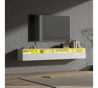 KEEPREAPER Sleek Floating TV Stand with Acrylic Cabinet Doors & LED Lights in White KEEPREAPER White