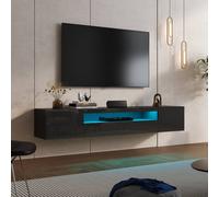 KEEPREAPER Sleek Floating TV Stand with LED Light & Storage Cabinet 55-80" TV Unit in Black KEEPREAPER Black