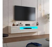 KEEPREAPER Sleek Floating TV Stand with LED Light & Storage Cabinet 55-80" TV Unit in White KEEPREAPER White