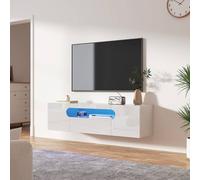KEEPREAPER Sleek Floating TV Stand with LED Light Storage Cabinet TV Unit Up to 65in TV in White KEEPREAPER White