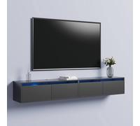 KEEPREAPER Sl loating TV Stand with LED Lights & Flip-Down Cabinets 55-85" TV Unit in Black KEEPREAPER Black