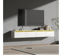 Keepreaper Sleek Floating Tv Stand With Led Lights For 55-85 Inch Tvs, Wall-Mounted Entertainment Center, White, Set Of 2