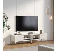 Keepreaper Sl luted Tv Stand For Up To 75 Inch Tvs With Storage In White Tv Unit
