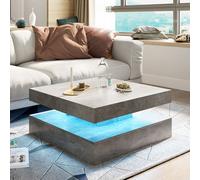 Keepreaper Sl rey Square Coffee Table With Storage And Led Light 2-Tier Design For Living Room
