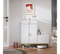 Keepreaper Sleek L-Shaped Shoe Storage Cabinet With Bench And Drawer For Entryway Hallway White