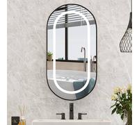 KEEPREAPER Sleek LED Bathroom Mirror Cabinet 42x80 Black Wall Mounted KEEPREAPER Black