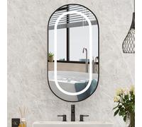 Keepreaper Sleek Led Bathroom Mirror Cabinet 42X80 Oval Black Wall Mounted With Storage And 2 Glass Shelves Bathroom Cabinet