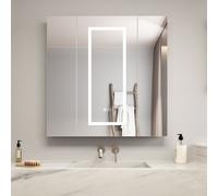 Keepreaper Sleek Led Bathroom Mirror Cabinet With Defogger And Storage 80X80 Cm Bathroom Cabinet