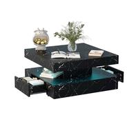 KEEPREAPER Sleek LED Coffee Table with 2 Storage Drawers Marble Finish in Black KEEPREAPER Black