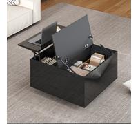 Keepreaper Sleek Lift Top Coffee Table With Storage Square Black Glossy Finish