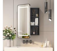 Keepreaper Sleek Lighted Bathroom Mirror Cabinet 3 Color Led With Demister Black Metal Edge Wall Mount Storage Bathroom Cabinet