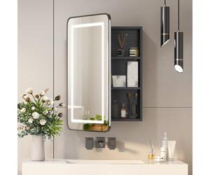 Keepreaper Sleek Lighted Bathroom Mirror Cabinet 3 Color Led With Demister Black Metal Edge Wall Mount Storage Bathroom Cabinet