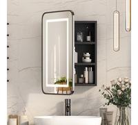 Keepreaper Sleek Lighted Bathroom Mirror Cabinet 40X60 Black Metal Edge 3Color Led With Demister Touch Control Bathroom Cabinet