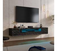 KEEPREAPER Sleek Marble Floating TV Stand with LED Light & Storage 55-80" in Black KEEPREAPER Black