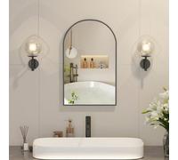 Keepreaper Sleek Metal Framed Arch Bathroom Mirror Cabinet Brushed Black 42X68 Wall Mounted Bathroom Cabinet