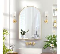 Keepreaper Sleek Metal Framed Arch Bathroom Mirror Cabinet Brushed Gold 51X76 Wall Mounted Bathroom Cabinet