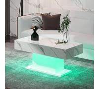 Keepreaper Sleek Modern Coffee Table Rectangular High Glossy Wooden With 16 Colors Led Lights Marble Finish