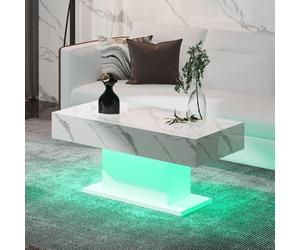Keepreaper Sleek Modern Coffee Table Rectangular High Glossy Wooden With 16 Colors Led Lights Marble Finish