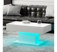 Keepreaper Sleek Modern Coffee Table With Led Lights And High Gloss Finish