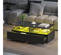 Keepreaper Sleek Modern Coffee Table With Storage And Led Light