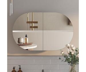 Keepreaper Sleek Oval Bathroom Mirror Cabinet With 5 Storage Compartments In Black Bathroom Cabinet