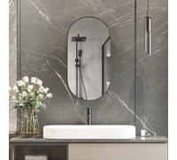 Keepreaper Sleek Oval Bathroom Mirror Cabinet With Adjustable Shelf Black Recessed Wall Mounted Design 42X80X13 Cm