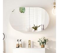 Keepreaper Sleek Oval Bathroom Mirror Cabinet With Storage And 2 Butterfly Doors 66X40