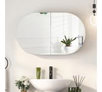 Keepreaper Sleek Oval Bathroom Mirror Cabinet With Storage And 2 Butterfly Doors 66X40 Black Wall Mounted