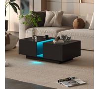 KEEPREAPER Sleek Rectangular Coffee Table with Storage & Sliding Drawers in Black KEEPREAPER Black