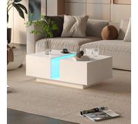 KEEPREAPER Sleek Rectangular Coffee Table with Storage & Sliding Drawers in White KEEPREAPER White