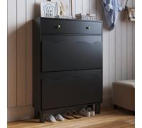 Keepreaper Sleek Shoe Cabinet Freestanding Organizer With 2 Flip Drawers And 1 Pull-Out Drawer
